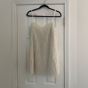 Zara light Cream white Slip Dress with Fringe Trim